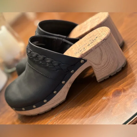 Women’s Kork-EaseTilly Black Leather Platform Braided Clogs Size 9 - Picture 11 of 17